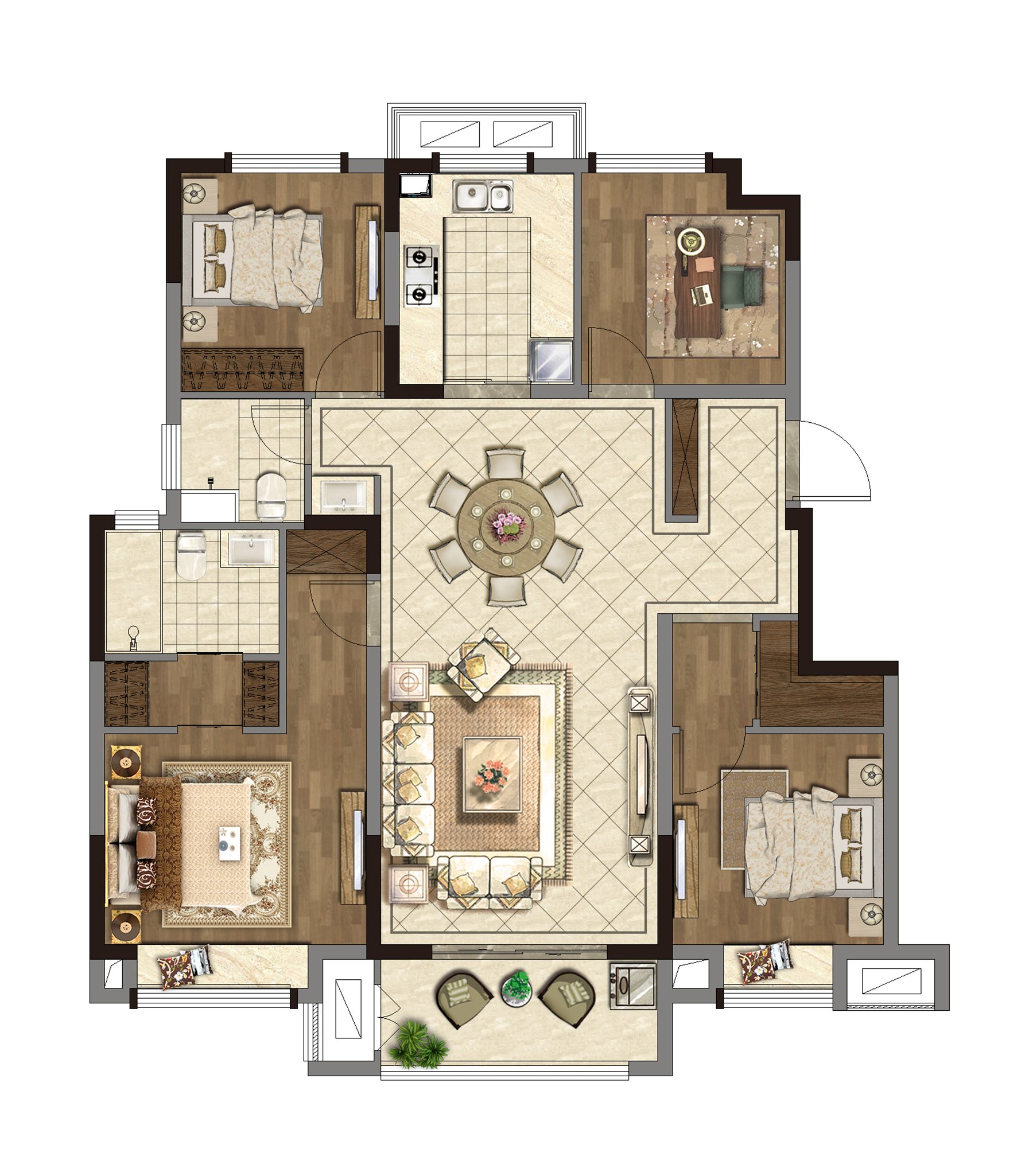 臻境  C戶(hù)型 建面約121㎡  四房?jī)蓮d兩衛(wèi)